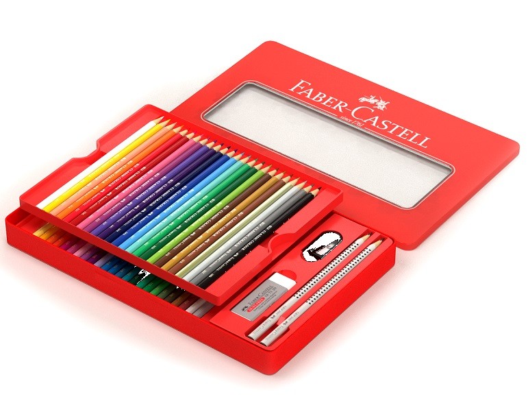 Creioane colorate Faber-Castell 48 culori + 4 accesorii cutie metal