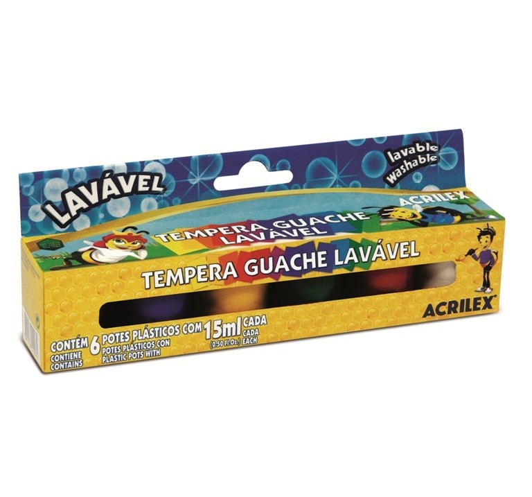 Tempera guase lavabile 6 culori 15 ml Acrilex