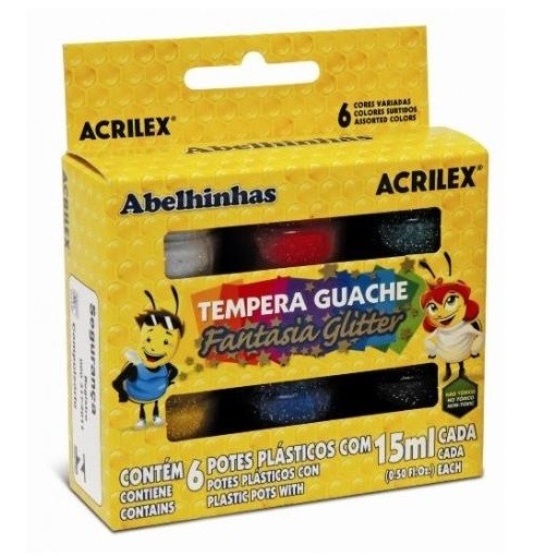 Tempera guase cu sclipici 6 culori 15 ml Acrilex