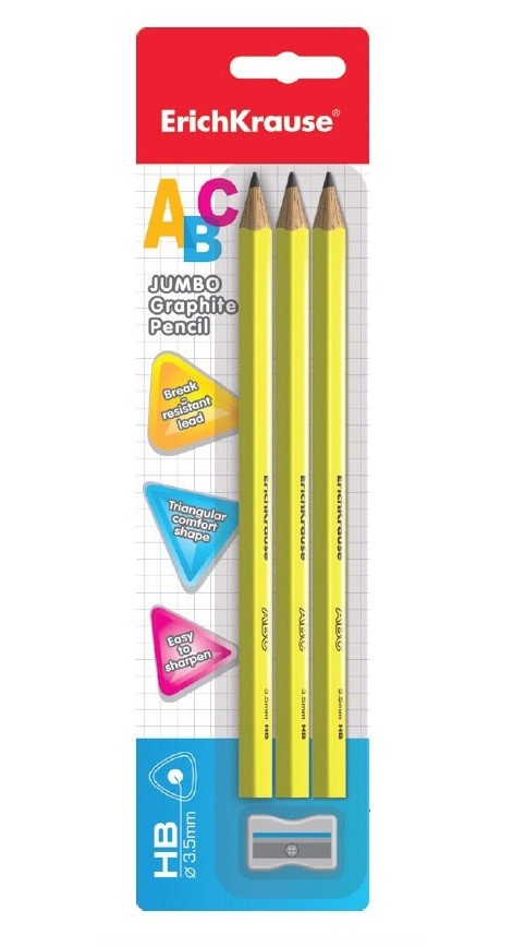 Set 3 creioane HB Jumbo + ascutitoare ErichKrause Abc