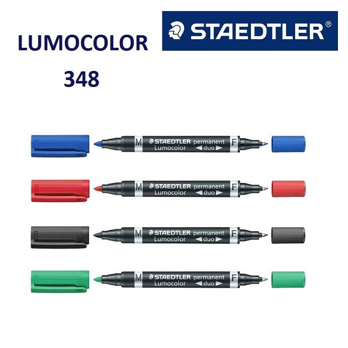 Marker permanent Lumocolor cu doua varfuri M-F Staedtler 348 albastru