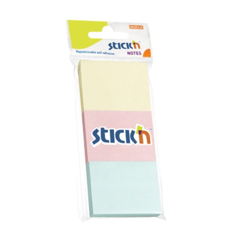 Notes adeziv 38x51 mm, 3x100 file/set, Stick\'n - 3 culori pastel