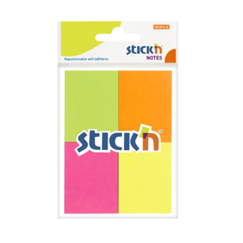 Notes adeziv 38x51 mm, 4x50 file/set, Stick\'n - 4 culori fosforescente