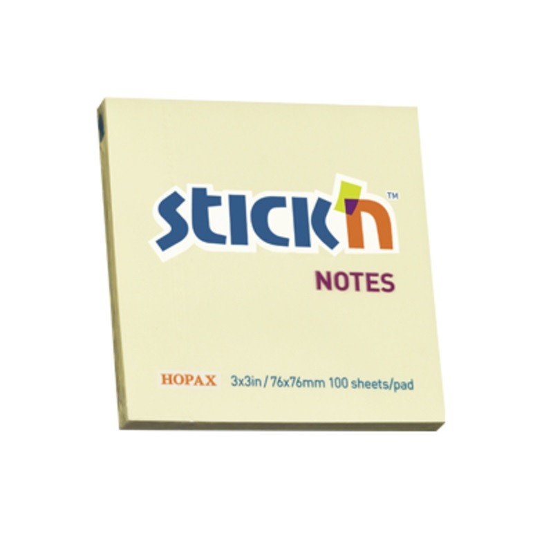 Notes adeziv 76x76 mm, 100 file, Stick\'n - galben pastel