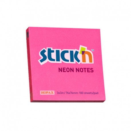 Notes adeziv 76x76 mm, 100 file, Stick'n - culori neon