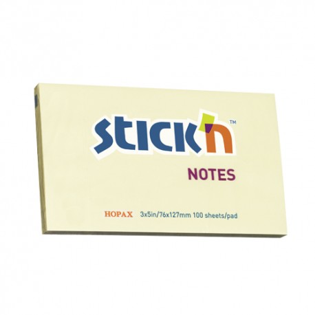 Notes adeziv 76x127 mm, 100 file, Stick'n - galben pastel
