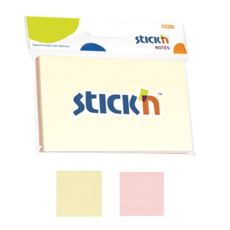 Notes adeziv 76x127 mm, 2x50 buc/set, Stick\'n - 2 culori pastel
