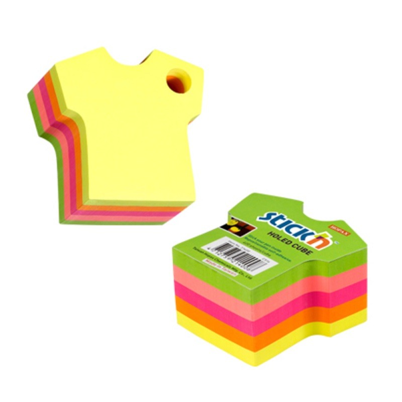 Notes adeziv cub color - tricou, 70x70 mm, 400 file, Stick\'n - 5 culori fluorescente