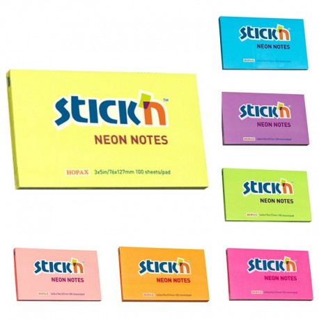 Notes adeziv 76x127 mm, 100 file, Stick'n - culori neon