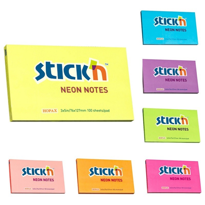 Notes adeziv 76x127 mm, 100 file, Stick\'n - culori neon galben-neon