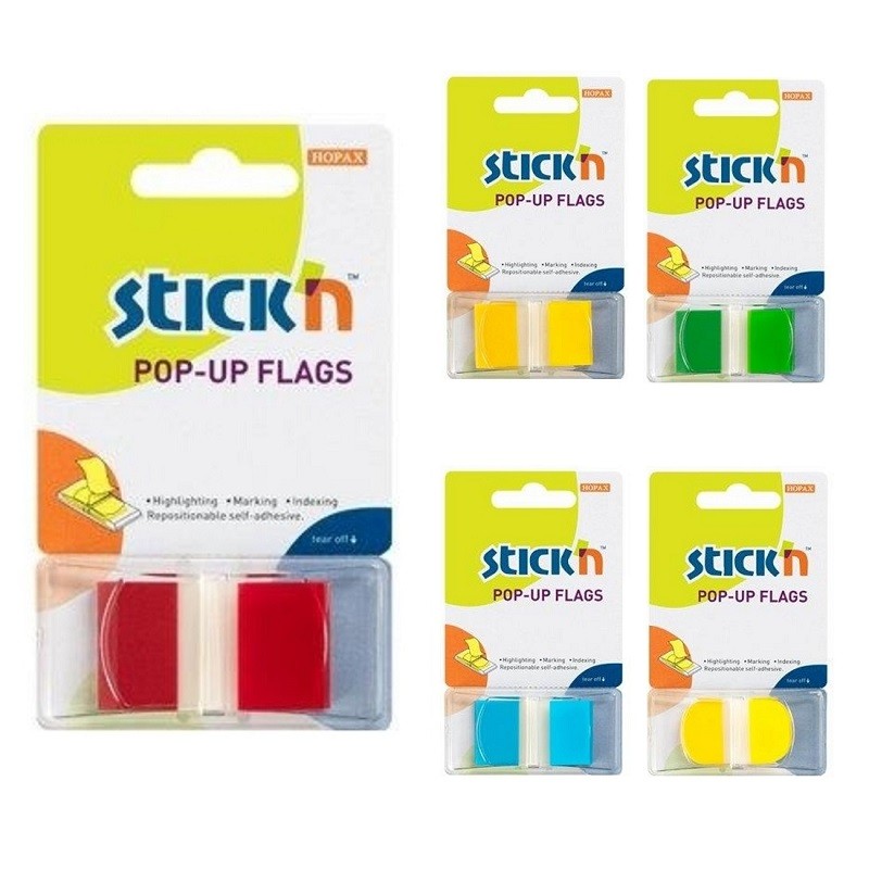 Stick index plastic 45 x 25mm, 50 file/set, Stick\'n Pop-up, culori neon rou