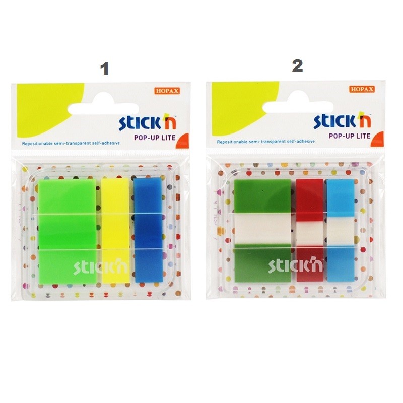 Stick index plastic transparent color 5 x 12mm + 45 x 25 mm, 3 x 20 buc/set - 4 culori model-2