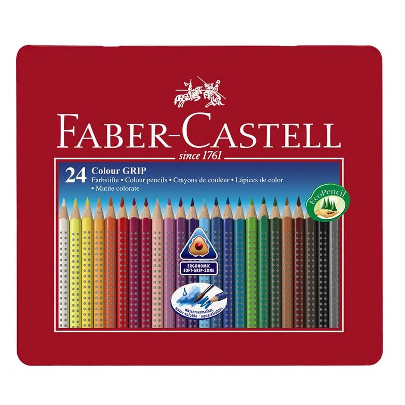 Creioane color Faber-Castell Grip set 24 culori cutie metal