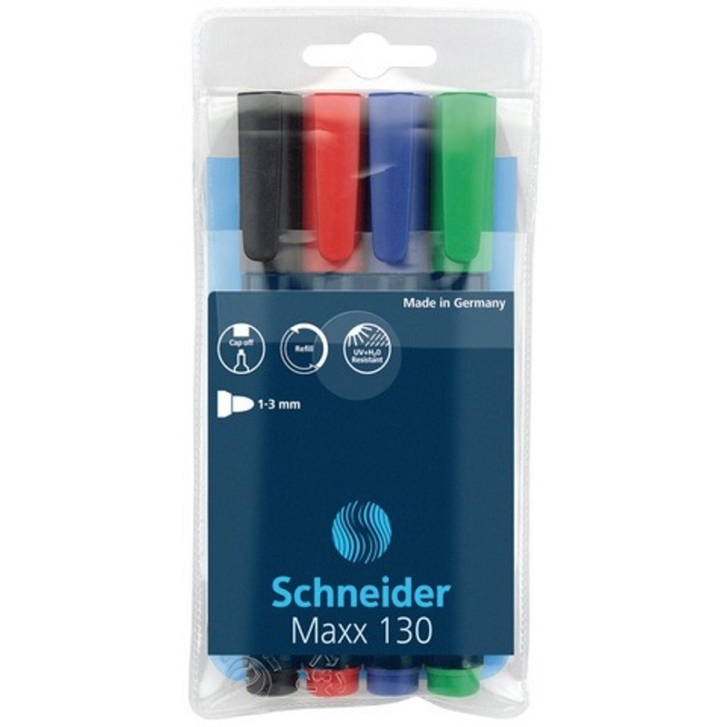 Marker permanent Schneider Maxx 130 set 4 culori, varf rotund 1-3mm