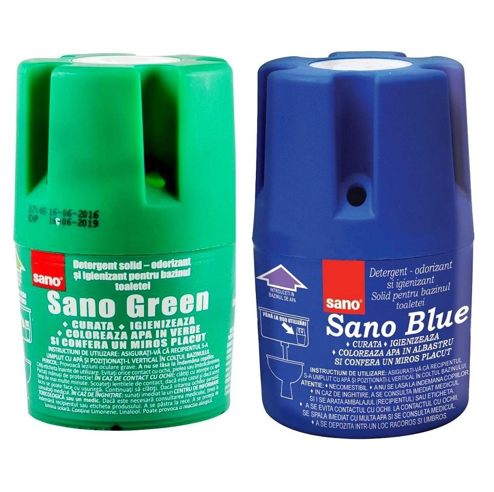 Odorizant bazin toaleta Sano Blue / Sano Green, 150g albastru
