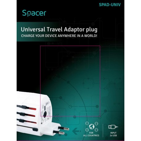 Adaptor priza universal 2xUSB Spacer