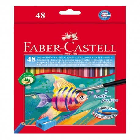 Creioane color acuarela Faber-Castell 48 culori + pensula