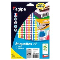 Etichete rotunde multicolore 8mm, 294 buc./A5, Agipa