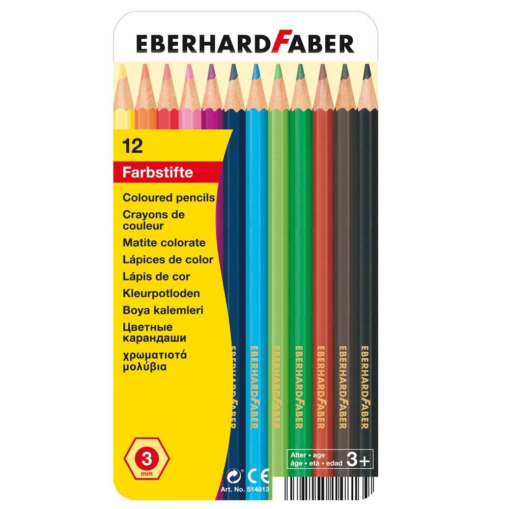 Creioane color Eberhard Faber set 12 culori in cutie metal