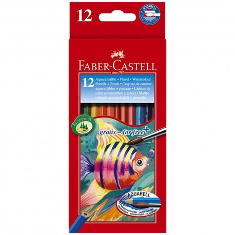 Creioane color acuarela Faber-Castell 12 culori + pensula