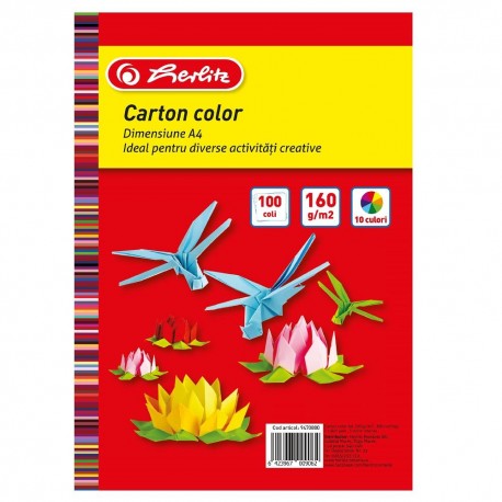 Carton A4 10 culori asortate, 100 coli, 160g/mp, Herlitz