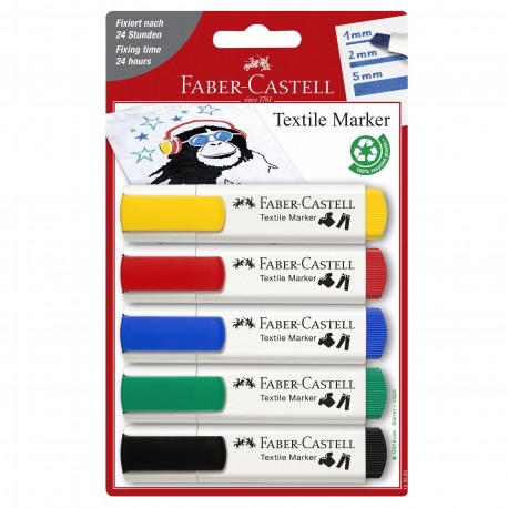 Marker pentru textile, 5 buc./set, Faber-Castell Textile