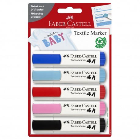 Marker pentru textile, 5 buc./set, Faber-Castell Textile Baby