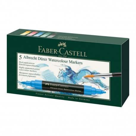 Set 5 markere acuarela, 2 capete, Faber-Castell Albrecht Durer