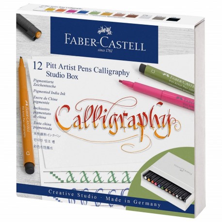 Set caligrafie Faber-Castell Pitt Artist Pen Calligraphy Studio, 12 markere