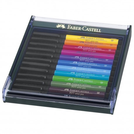 Set 12 markere cu varf pensula Faber-Castell Pitt Artist Pen