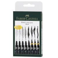 Set 8 markere cu varf pensula, negru, Faber-Castell Pitt Artist Pen