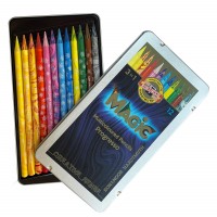 Creioane colorate multicolor fara lemn Koh-I-Noor Magic 3 in 1 Progresso, 12 buc./set, cutie metal