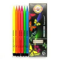 Creioane colorate fara lemn Koh-I-Noor Progresso Fluorescent set 6 culori