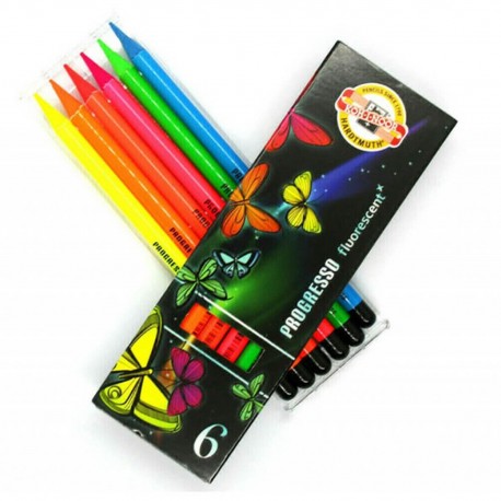 Creioane colorate fara lemn Koh-I-Noor Progresso Fluorescent set 6 culori
