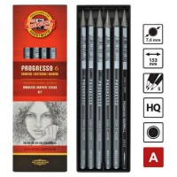 Set 6 creioane fara lemn Koh-I-Noor Progresso HB, 2B, 4B, 6B, 8B, Aquarell