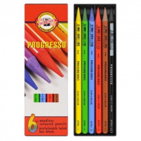 Creioane colorate fara lemn Koh-I-Noor Progresso set 6 culori