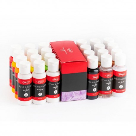 Set 20 culori acrilice 60ml + accesorii Daco Pour and Paint