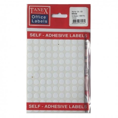 Etichete rotunde albe 10mm, 1080 buc./set, Tanex