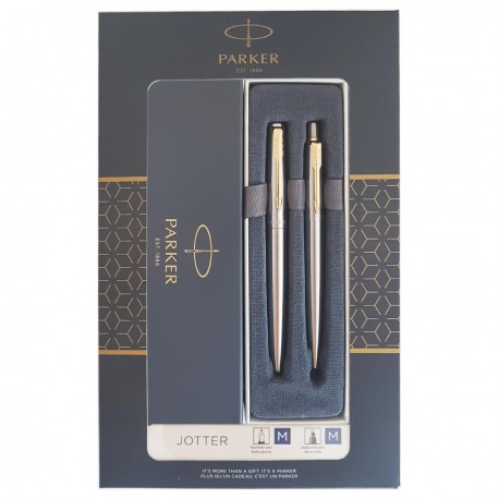 Set cadou stilou si pix Parker Jotter Royal Stainless Steel Gold