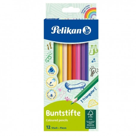 Creioane color Pelikan 12 culori triughiulare