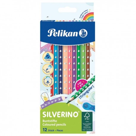 Creioane color Pelikan 12 culori triughiulare Silverino