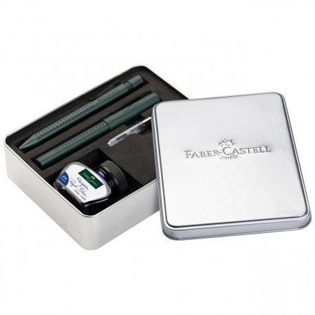 Set cadou stilou, pix, convertor, cerneala Faber-Castell Grip 2011 verde inchis