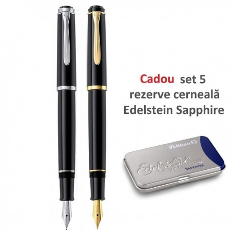 Stilou Pelikan Classic P200 / P205 cu rezerve de cerneala + cadou set 6 rezerve Edelstein Sapphire