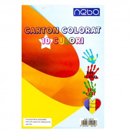 Carton A4 10 culori asortate, 10 coli, 140g/mp, Nebo