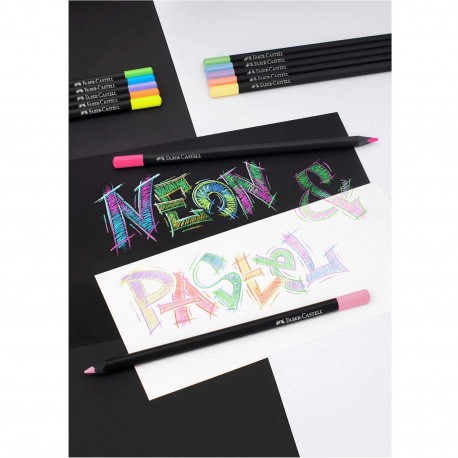 Creioane colorate pastel + neon, Faber-Castell 12 culori Black Edition