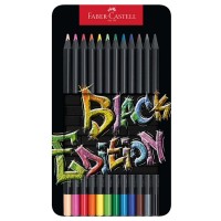 Creioane colorate Faber-Castell 12 culori Black Edition, cutie metal