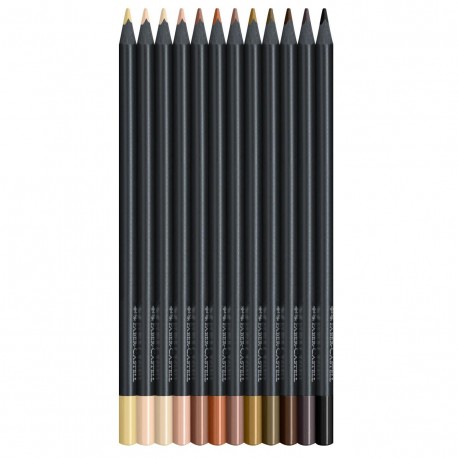 Creioane colorate tonurile pielii, Faber-Castell 12 culori Black Edition