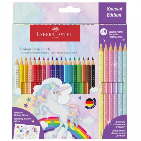 Creioane colorate acuarela 18+6 culori Faber-Castell Grip 2001 Unicorn