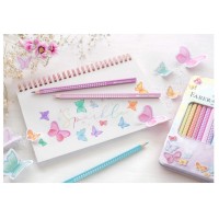 Creioane colorate 12 culori Faber-Castell Sparkle Pastel, cutie metalica
