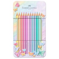 Creioane colorate 12 culori Faber-Castell Sparkle Pastel, cutie metalica